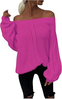 MKIUHNJ Teenager Pullover Women's Off-The-Shoulder Long Sleeve One-word Collar Pullover Knitted Plain Backless Tunic Vest Knitted Women