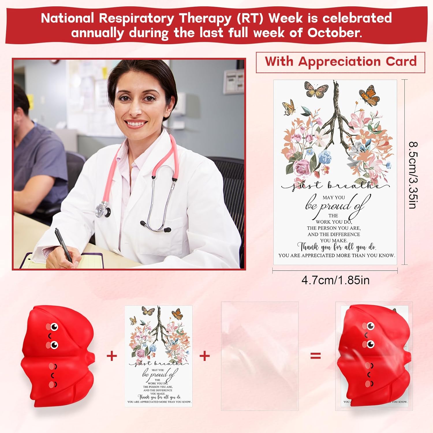 Arrowbash 20 Sets Nurse Appreciation Week Gifts Bulk Lung Stress Balls Relief Stress Inspirational Squeeze Balls with Cards for Adults Respiratory Therapist Care Staff Office RT Nursing Work