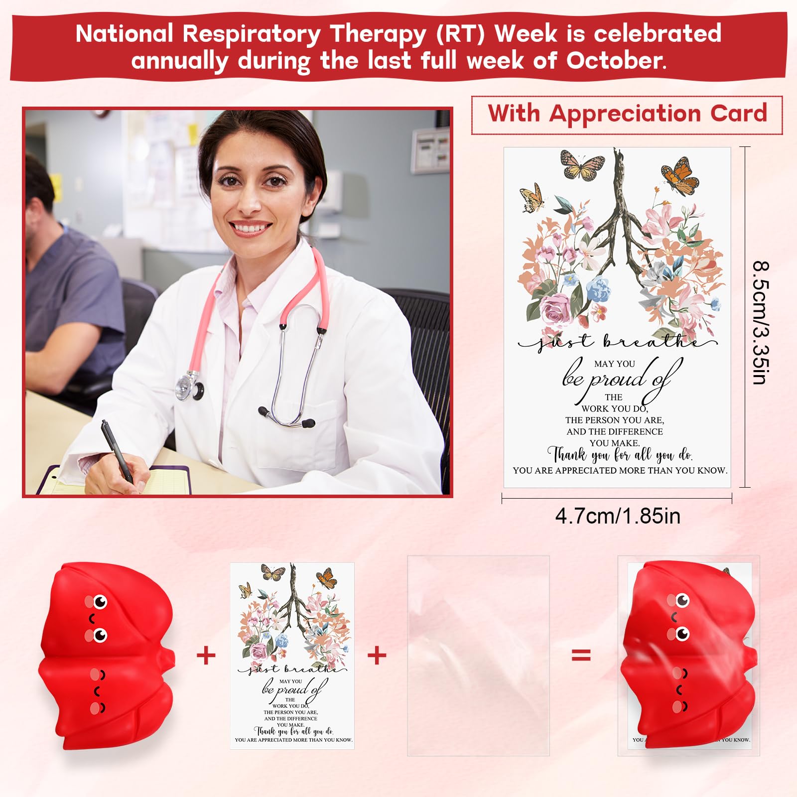 Arrowbash 20 Sets Respiratory Therapist Graduation Gifts Bulk Lung Stress Balls Relief Stress Inspirational Squeeze Balls with Cards for Adults Respiratory Therapy Care Staff Office RT Nursing Work