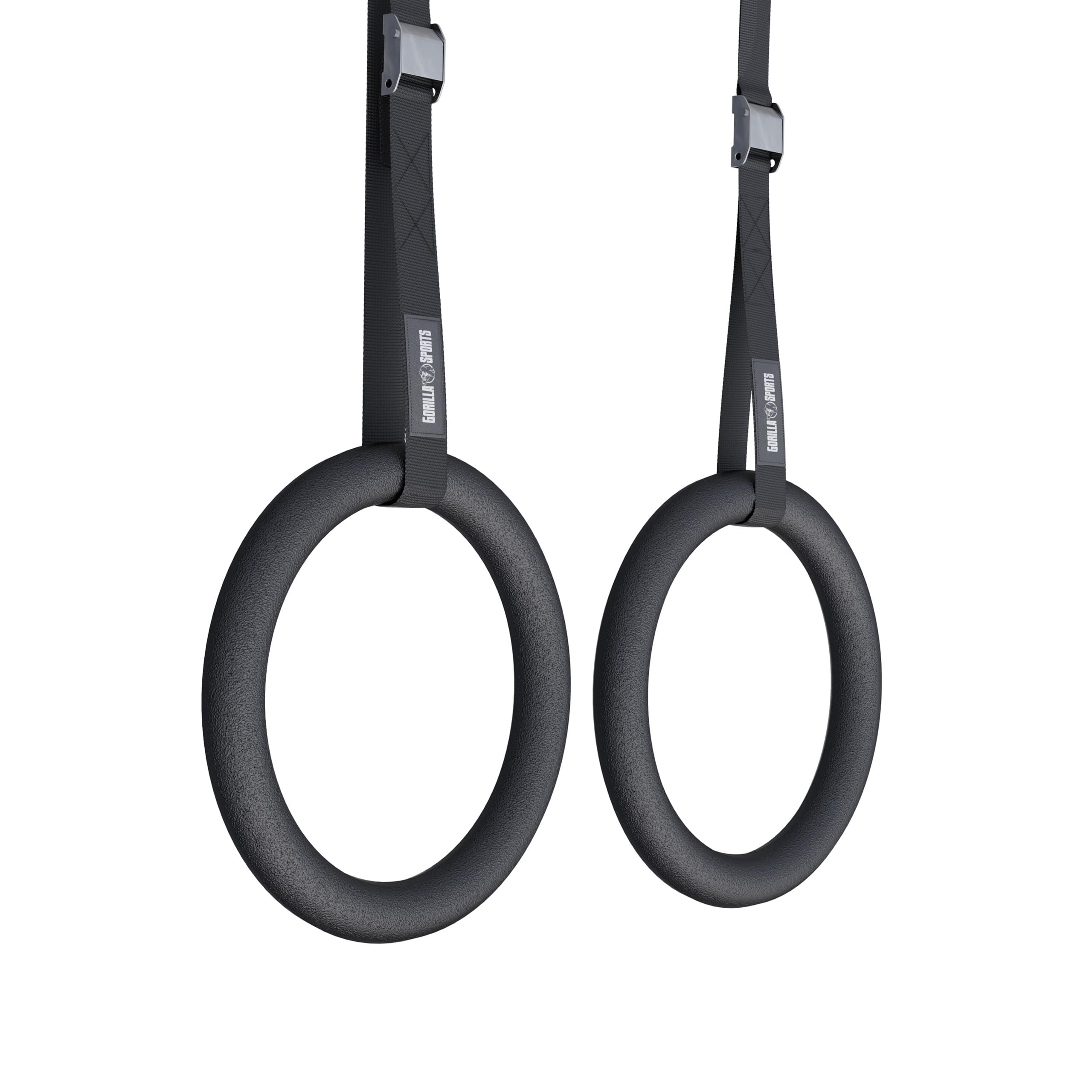 GORILLA SPORTS® Turnringe - 2X Gurte und 2X Trainingsringe 23 cm, bis 200kg Belastbar, verstellbaren Buckles Straps, Kunststoff oder Holz - Olympische Gymnastikringe, Gym Rings, Fitness Ringe, Turnen