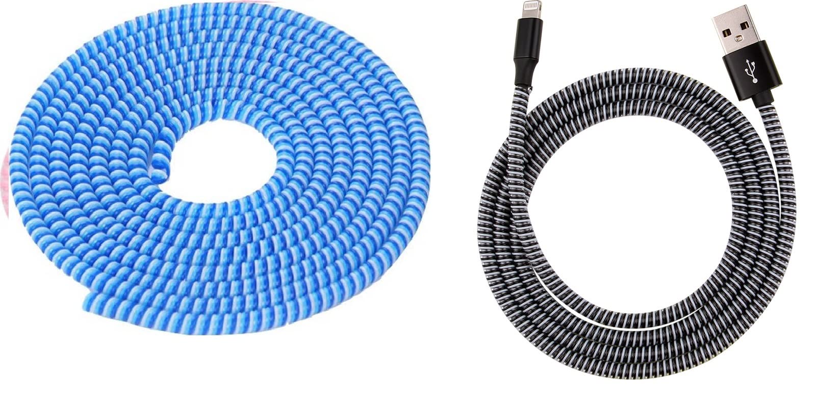 ABlue Clipper Cable Protector | 1.5m / 150 Cms Meter Charging Cable Protector Winder | Full Size Spiral Triple Color Cable Saver | Compatible with iPhone, Android, Earphone Cable | Black & Blue