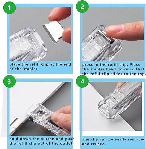 Miniatura 6 de Juego de 2 grapadoras sin grapas, sin agujeros, bonitos clips, suministros escolares para estudiantes universitarios, 50 clips reutilizables