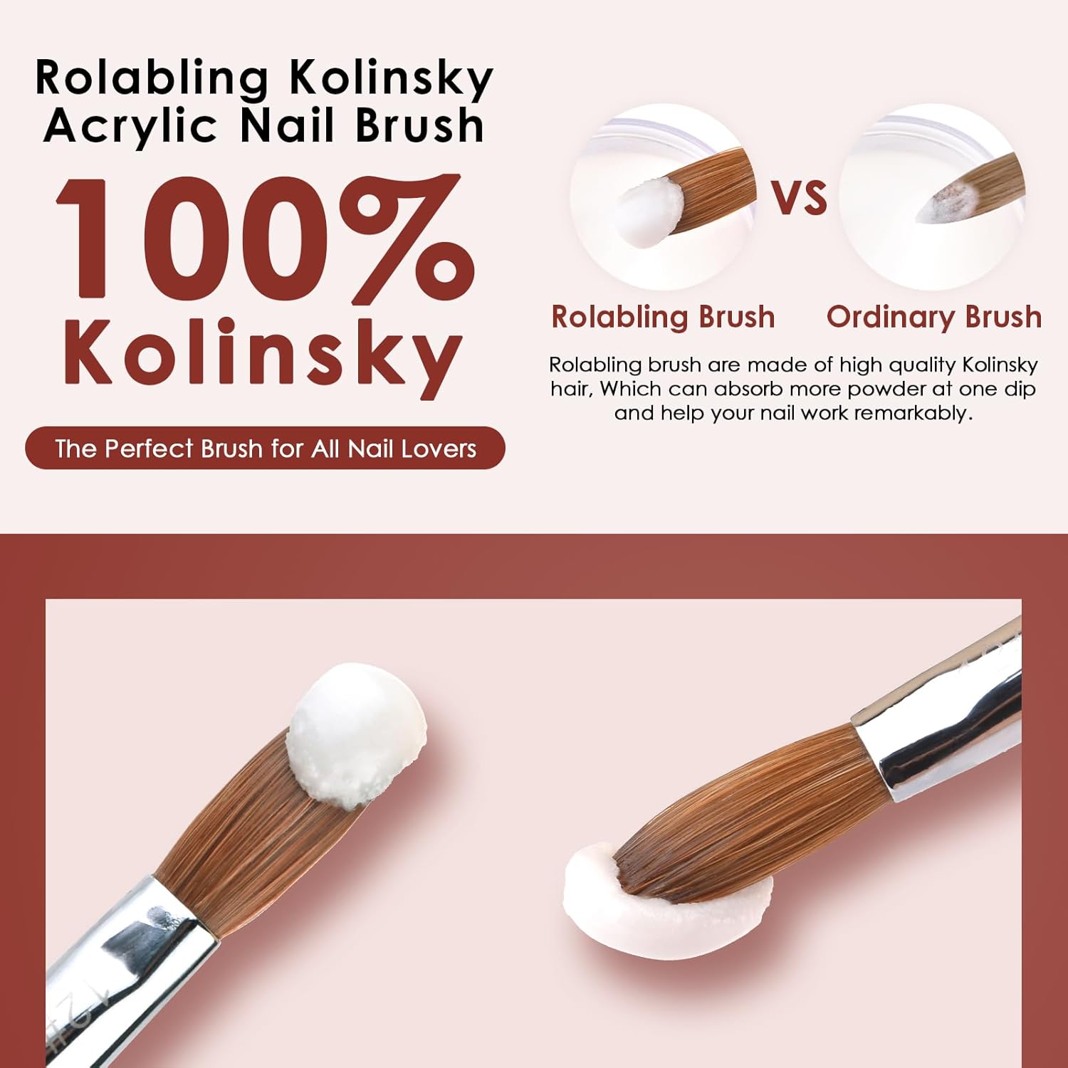 1pc 10#Kolinsky Sable Nail Brush with 1pc 12# Kolinsky Sable Nail Brush Set