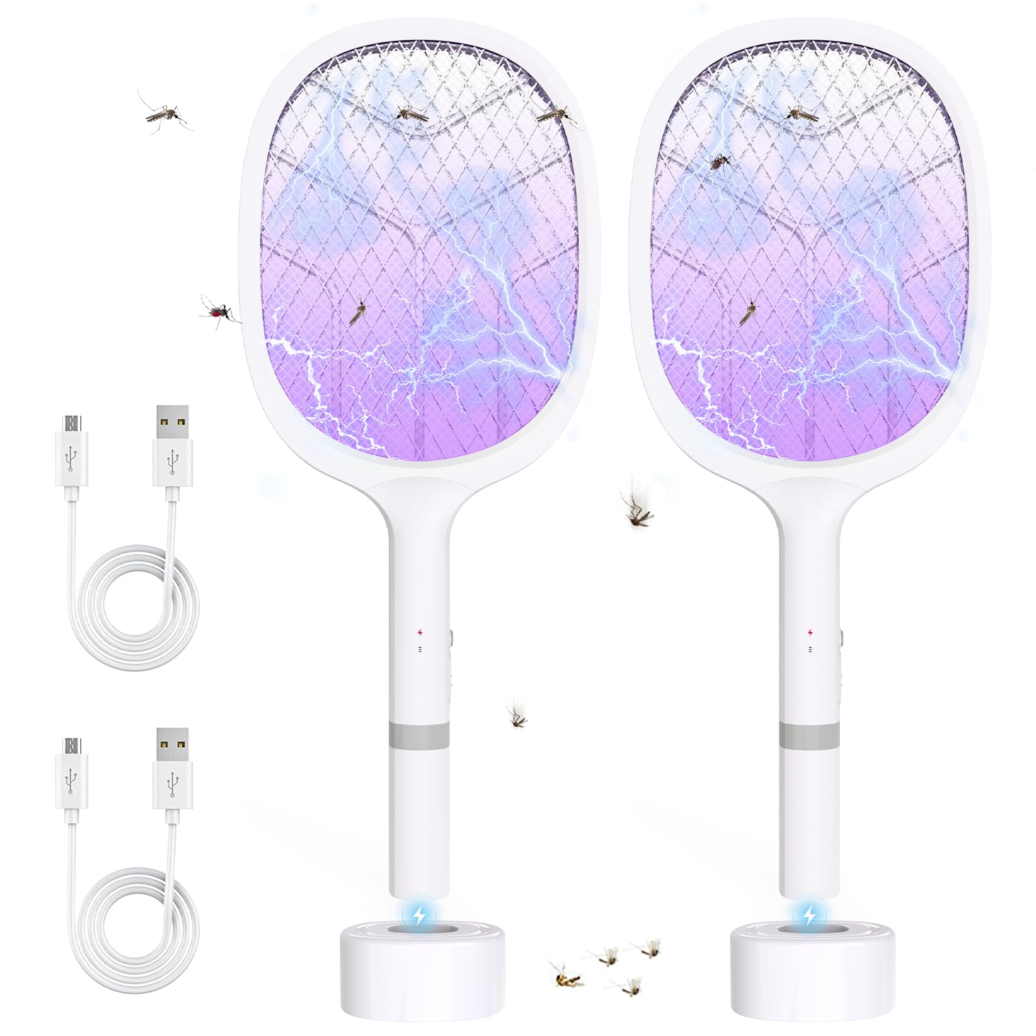 Elektrische Fliegenklatsche: 4800V Fliegenklatsche Elektrisch mit UV Lichtfalle, 2 in 1 USB mit 2000 mAh Akku Aufladbar Abnehmbar Elektro Mückenklatsche mit Ladestation, für Mücken
