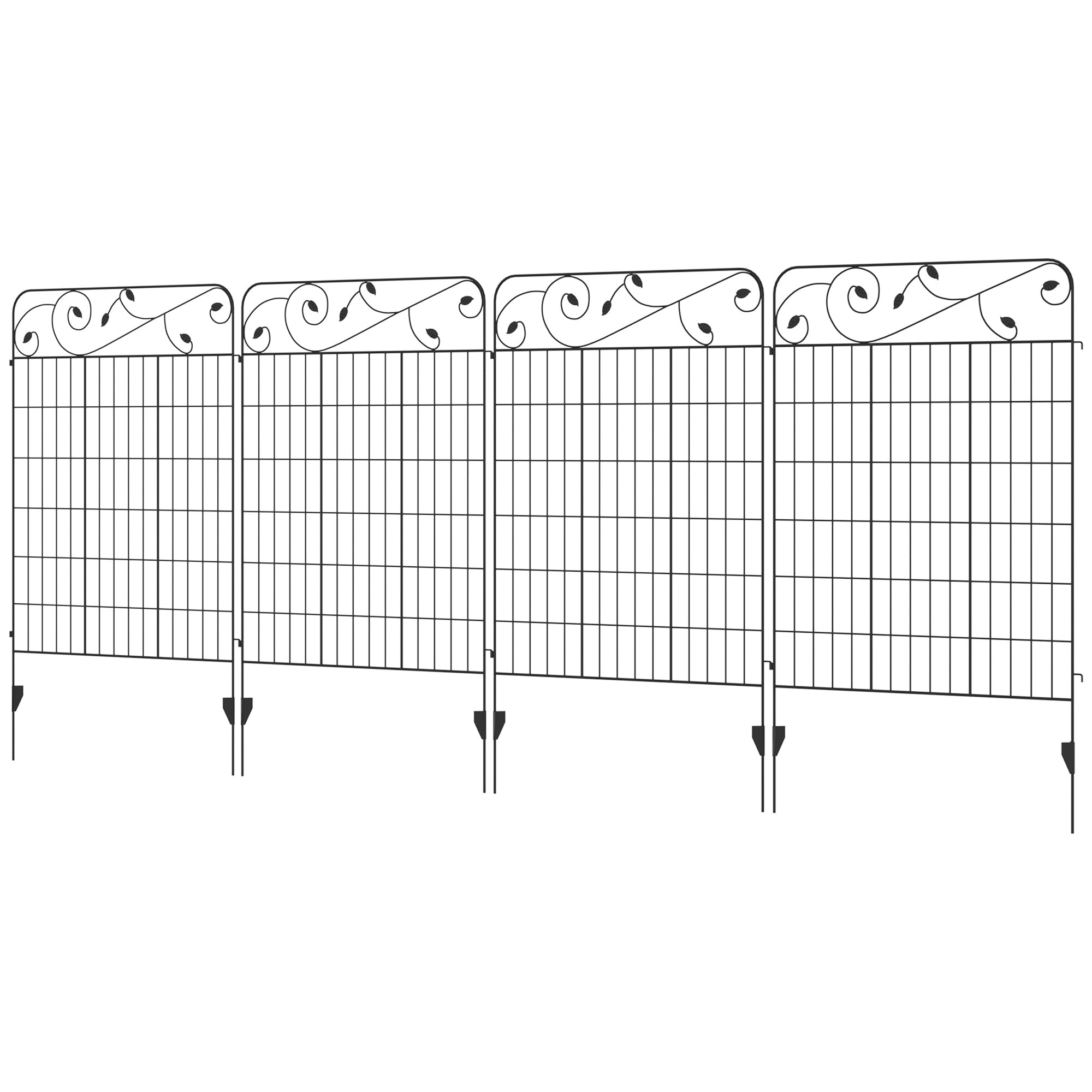 Outsunny Garden Fencing, 4PCs 11.5x3.6ft Outdoor Picket Fence Panels, Decorative Landscape Flower Bed Border Edging, Rustproof Metal Wire Animal Barrier, Black