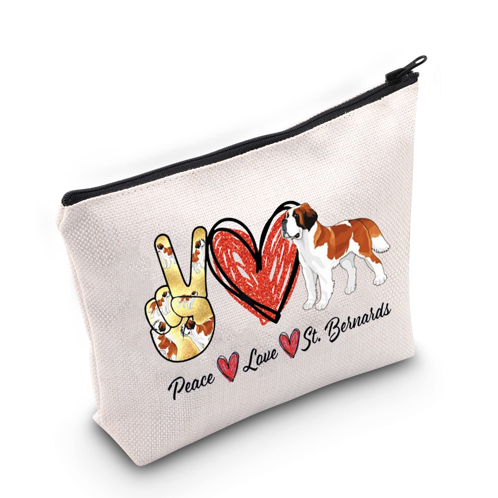 LEVLO Saint Bernard Dog Mom Cosmetic Make Up Bag St Bernard Lover Gift St Bernard Make Up Zipper Pouch Bag For Dog Owner, Peace St Bernard, Cosmetic Bag