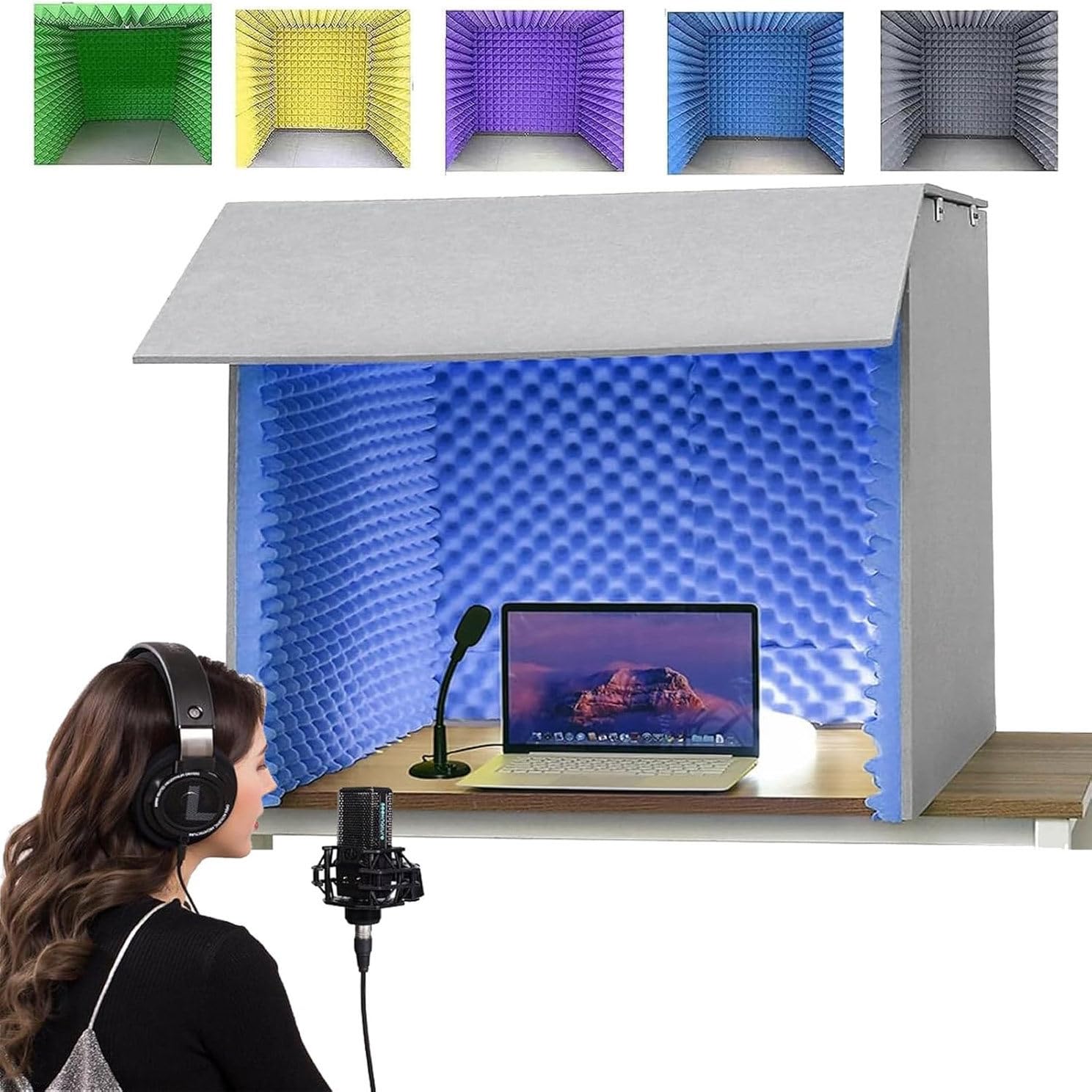 Przenośna budka dźwiękoszczelna do studia biurkowego - DIY piankowe izolowane pudełko wokalne, żółte, 80 x 80 x 80 cm, idealne do nagrywania muzyki, pochłaniania dźwięku i użytku domowego studia