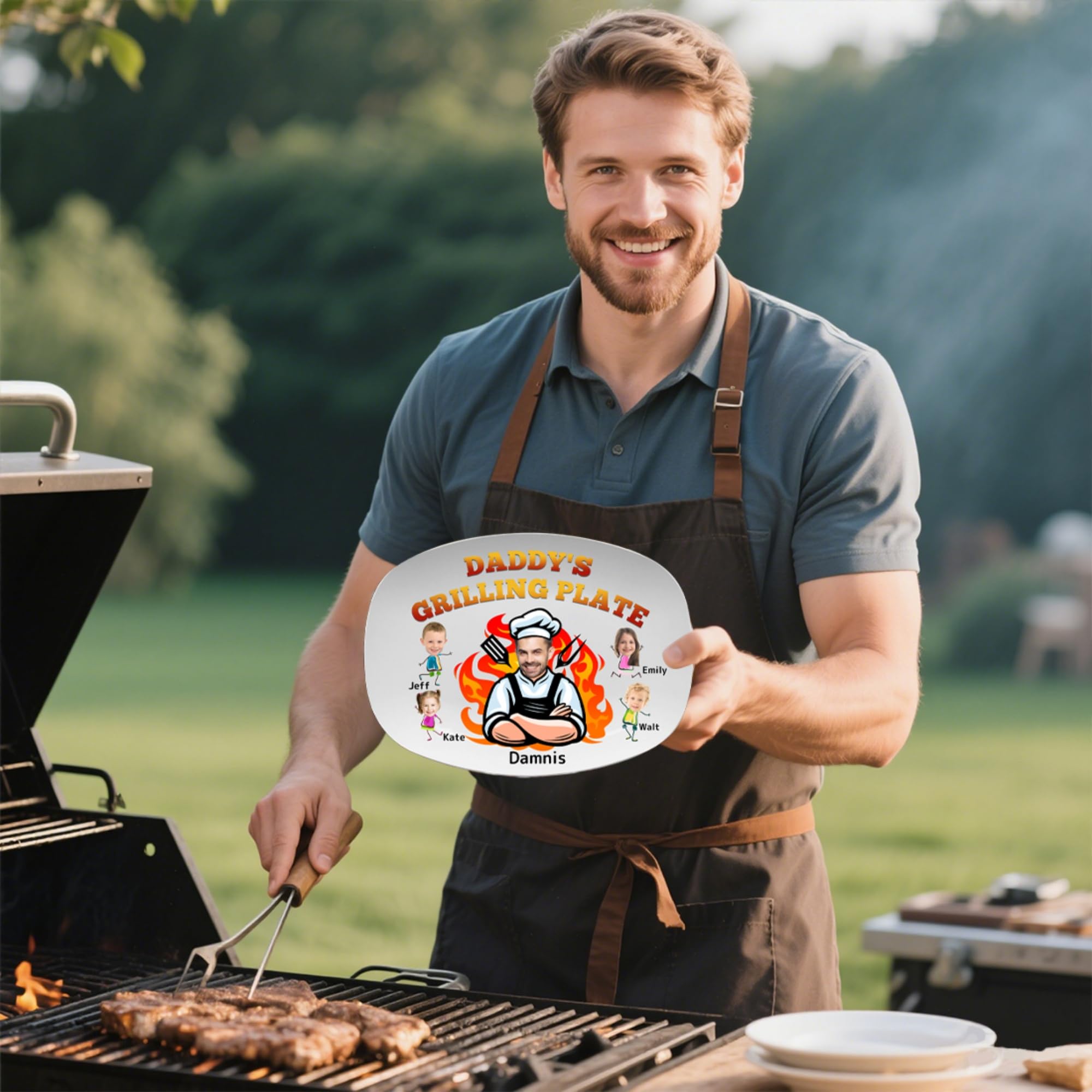 Plaque à griller personnalisée drôle avec visage de papa, photo et nom, cadeau fête des pères Noël anniversaire
