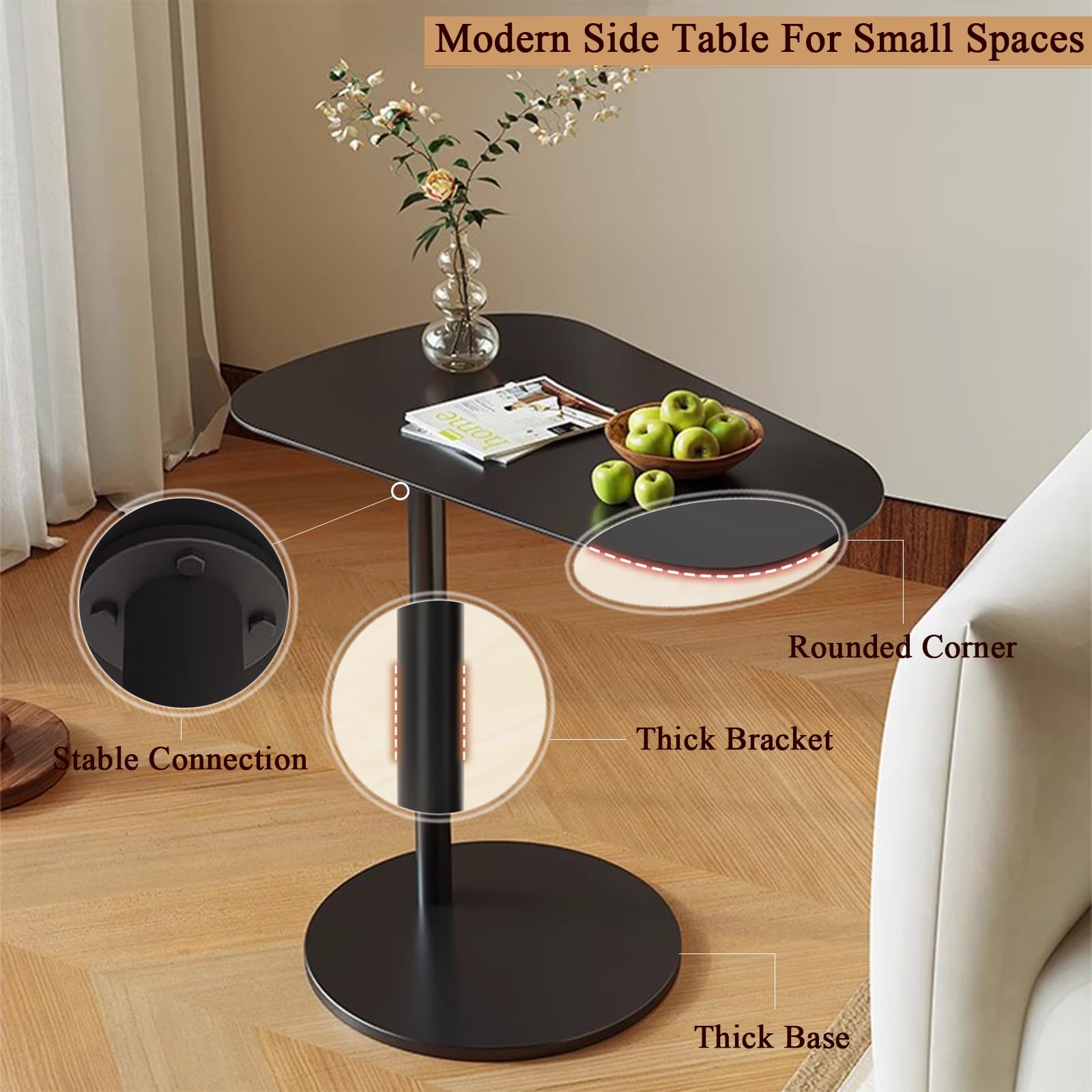 C-Shaped Metal Side Table Modern End Table for Small Spaces,Bedside or Sofa Table for Bedroom, Living Room, Coffee Shop(19.69″×13.78″×19.69″, Cream)
