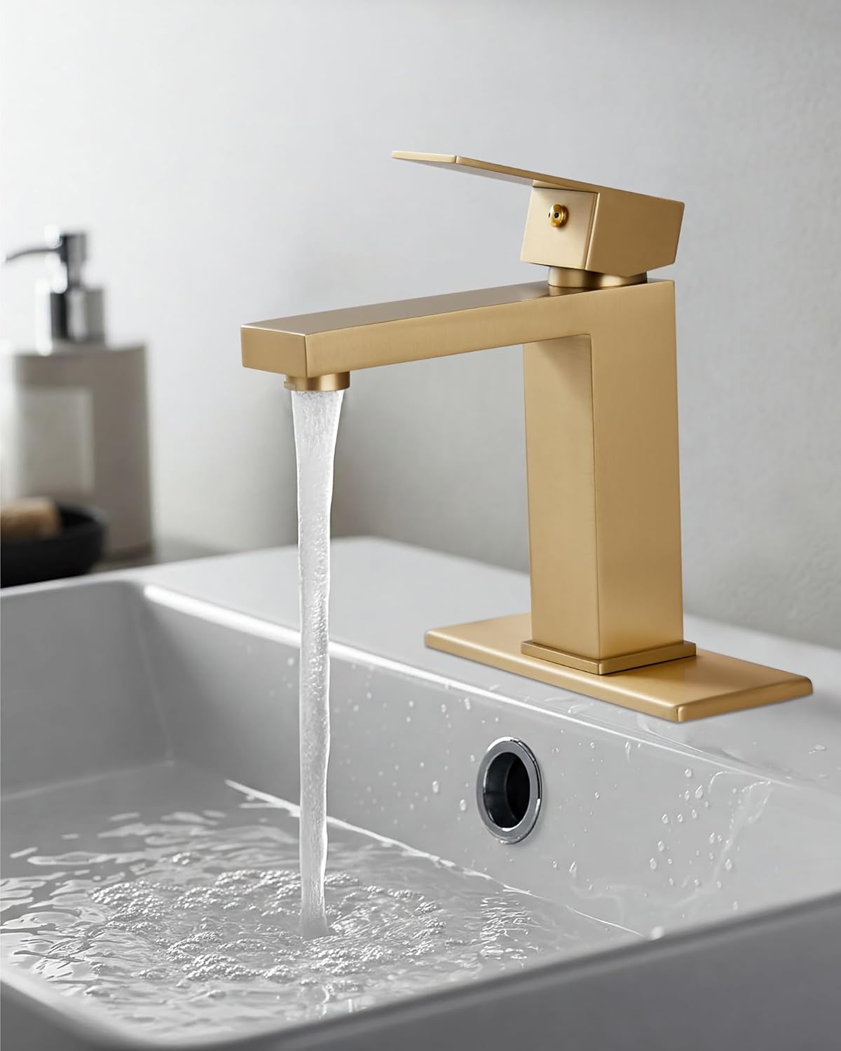 Midanya Bathroom Faucets 1 Hole, Single Handle Stainless Steel Bathroom Sink Faucet, Modern Vanity Faucets with Deck Plate,Water Supply Hoses and Pop Up Drain,Brushed Gold - Image 5