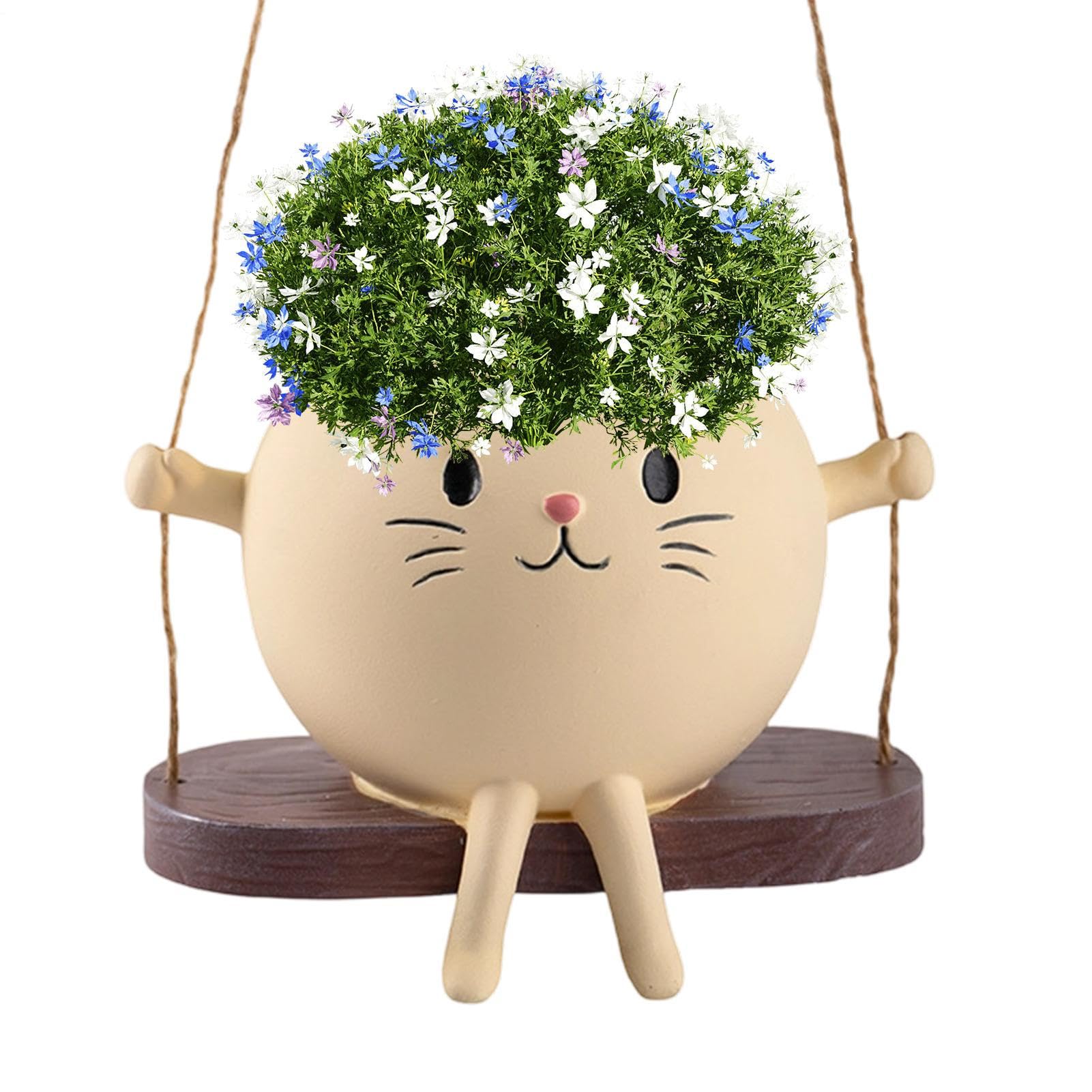 Pot de fleurs visage bascule mignon chat balançoire résine intérieur