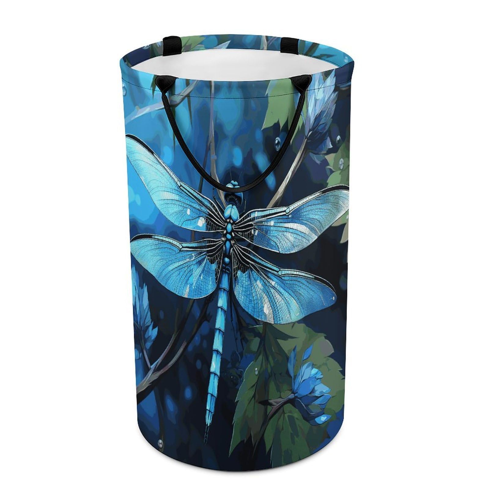 Art Blue Dragonfly Laundry Basket Waterproof Laundry Hamper Freestanding Collapsible Clothes Hamper with Reinforced Handles 86L Large Foldable Tall Clothes Basket for Bathroom