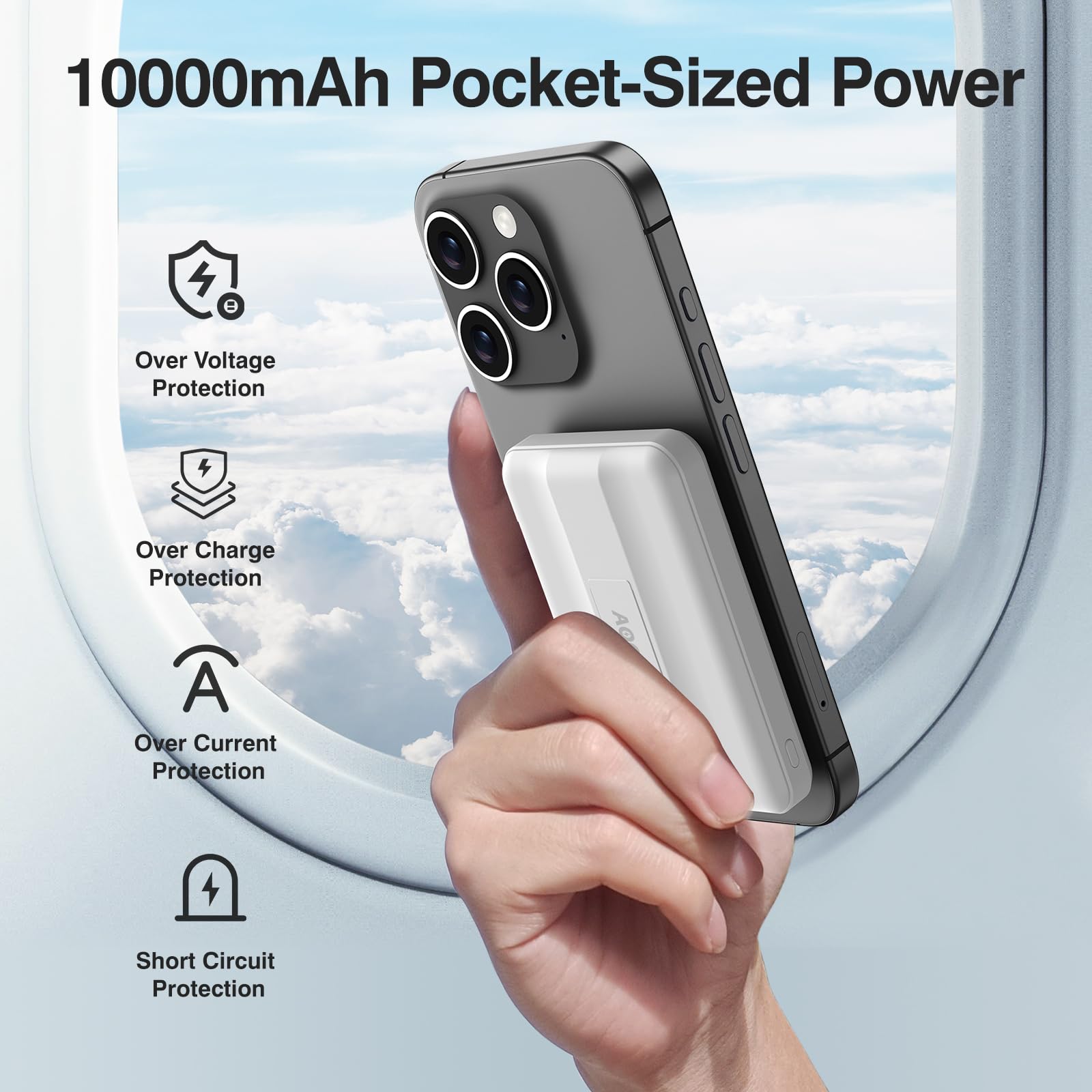 AOGUERBE PowerBank per Magsafe, 10000mAh Power Bank Magnetico Caricatore Wireless Portatile 22.5W PD Ricarica Rapida con Display LED, Batteria Esterna per iPhone 17/16/15/14/13/12/Mini/Pro/Pro Max
