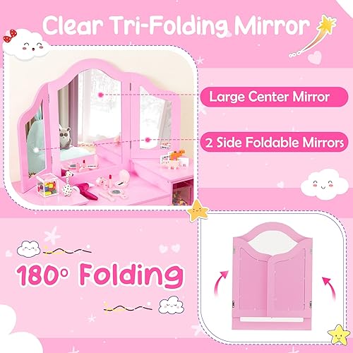 Miniatura 3 de Costzon Vanity - Tocador de maquillaje de princesa 2 en 1 con parte superior desmontable, tocador para niños pequeños con espejo triple y estantes