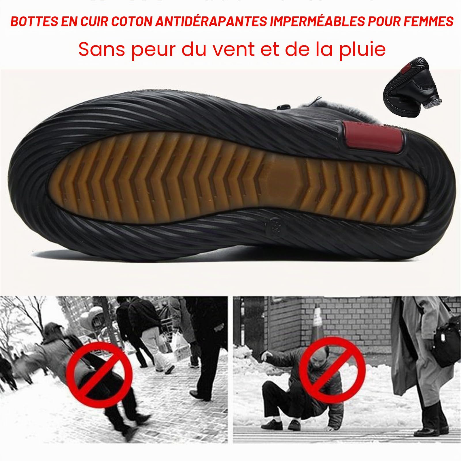 Bottes de neige chaudes et épaisses en polaire pour femme - Imperméables et antidérapantes - En cuir de coton - Large largeur - Pour femme