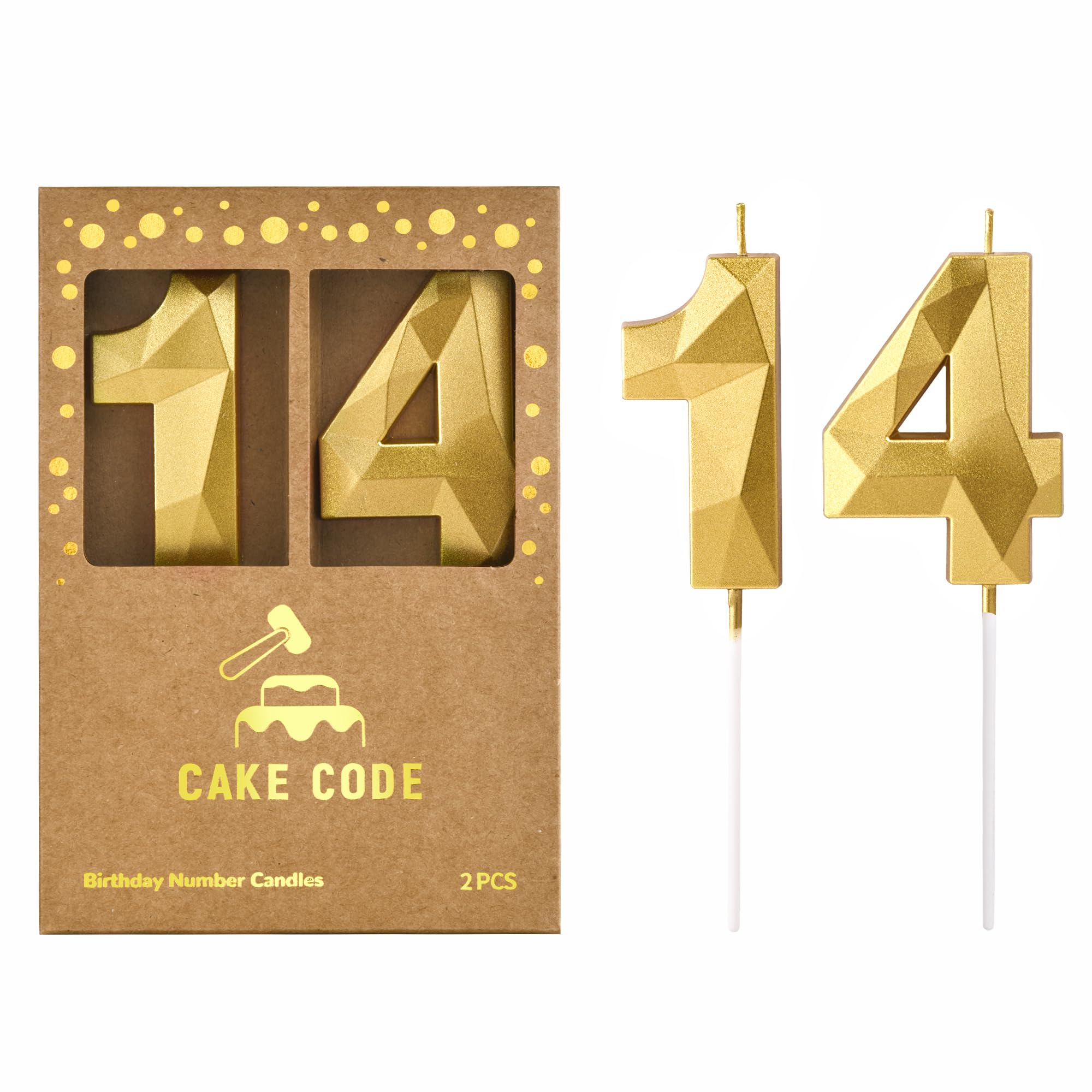 Velas de cumpleaños de 2.76 pulgadas de cristal dorado con número 14, 41, velas de números dorados, velas con números de pastel, celebración de fiesta