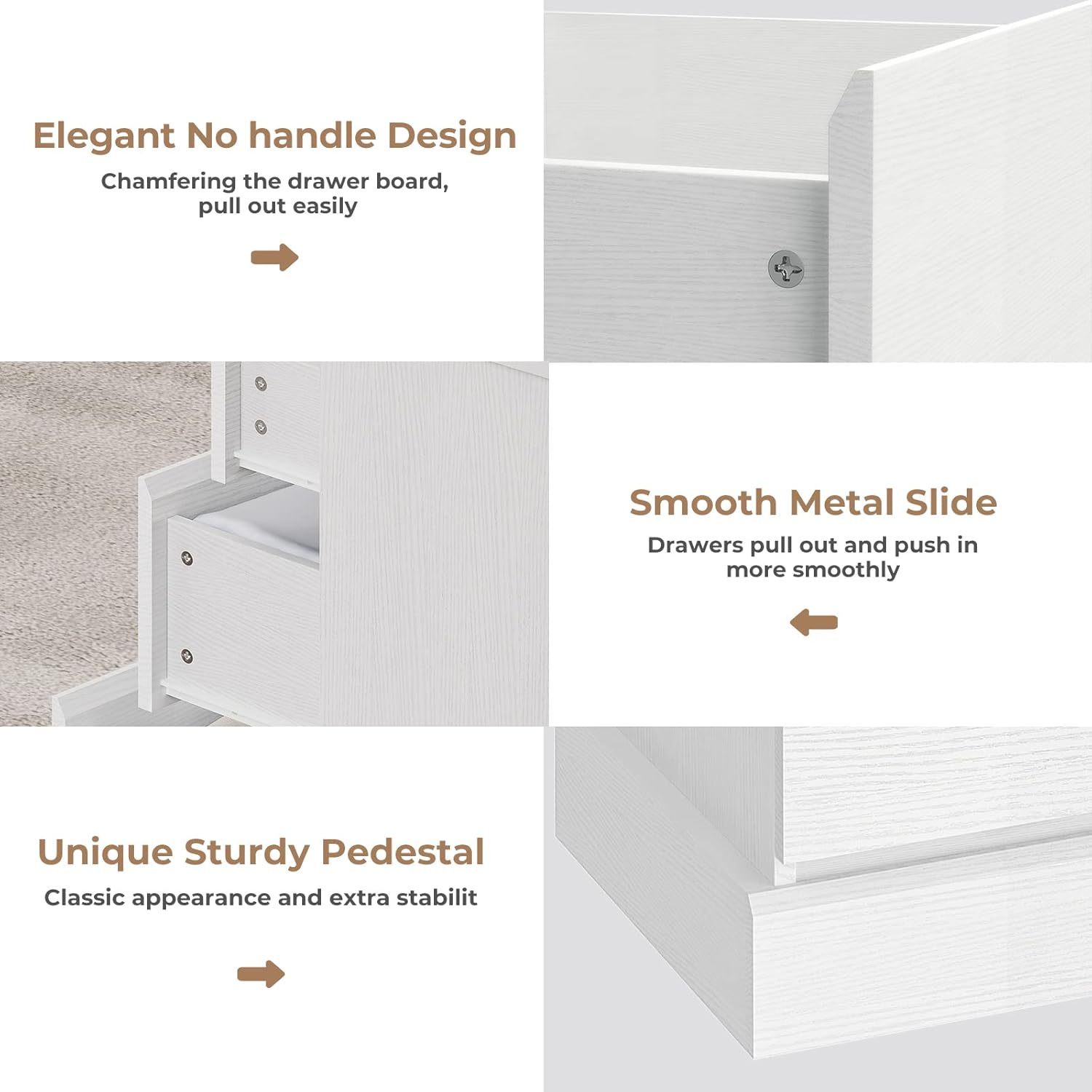 EPHEX 6 Drawer Dresser, Black Chest of Drawers, Storage Tower Clothes Organizer Closet, Double Dresser for Bedroom, Living Room, Entryway, 51.6''H x 15.7''W x 29.3''H White