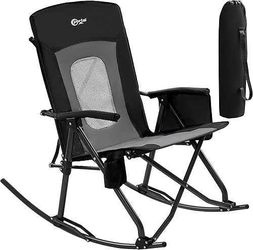 PORTAL Silla mecedora plegable de gran tamaño para acampar, portátil, para exteriores, con respaldo alto, reposabrazos duros, bolsa de transporte,