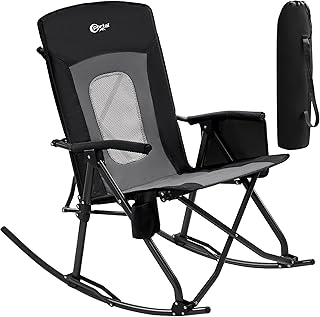 PORTAL Oversized Folding Rocking Camping Chair Portable Outdoor Rocker with High Back Hard Armrests