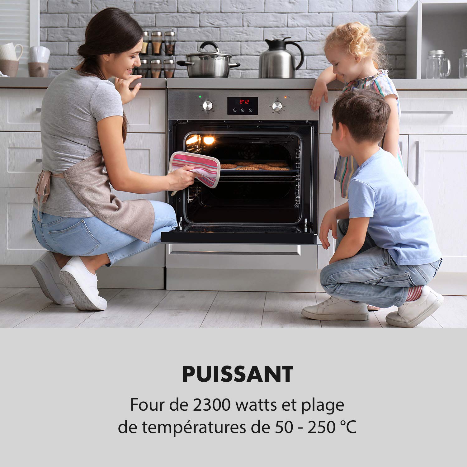 Klarstein Kalahari Four Encastrable - Électrique, 68 Litres, Classe d'Efficacité Énergétique A, 59,5cm, Température : 50-250 °C, 7 Fonctions, 5 Niveaux, Sécurité Enfant, Autonome, Noir