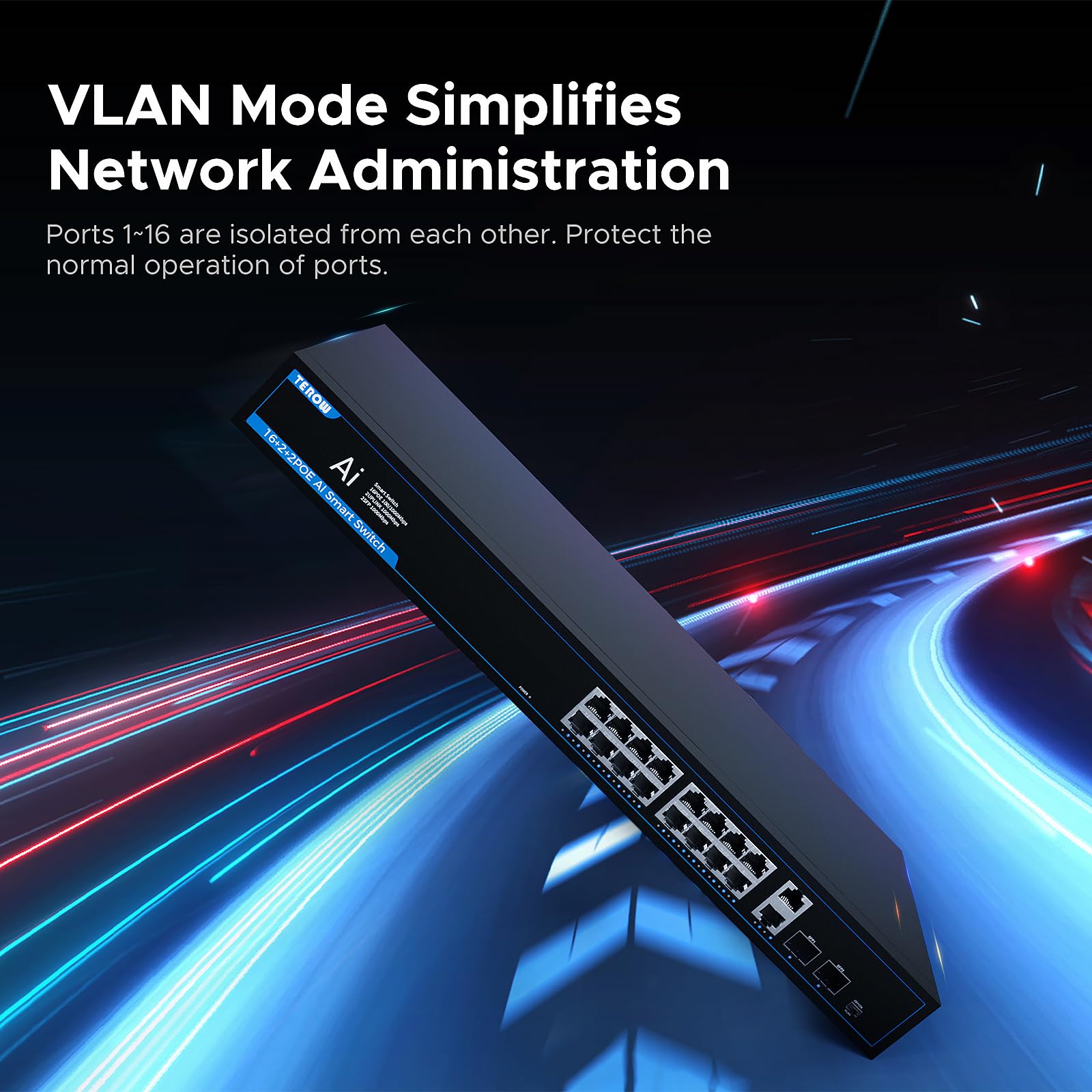 Switch di rete Gigabit a 20 porte con 16 porte PoE e 2 slot Uplink e 2 SFP - Conforme 802.3af/at, Plug & Play, ottimizzazione del traffico, design silenzioso senza ventola