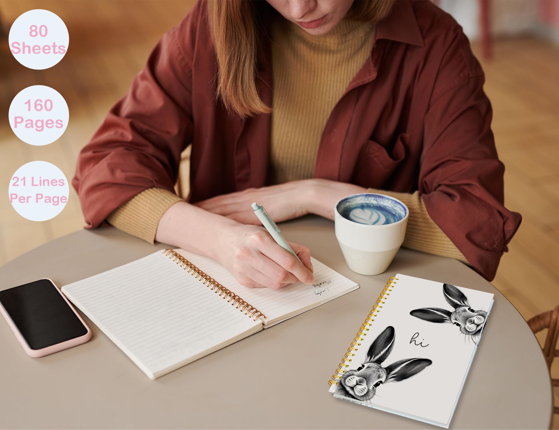 Diario con simpatico coniglio, diario con simpatico animale, per scuola, donne, adolescenti, ragazze, bambini, regali per gli amanti dei conigli, quaderni a spirale con copertina rigida per