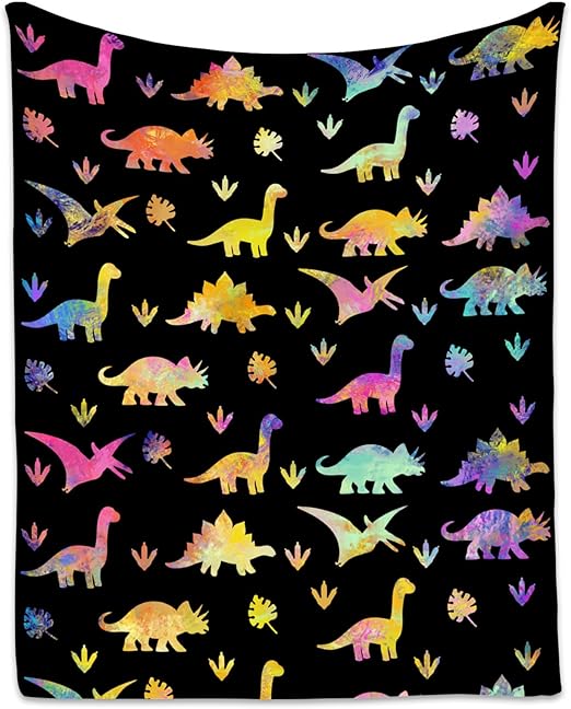 Dinosaur Blanket - 50x60 Inches Cute Throw for Boys - Black Soft Fuzzy Blankets for Couch & Office