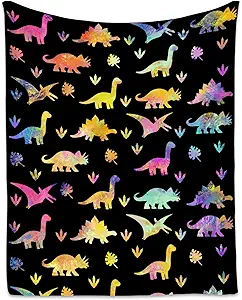 Dinosaur Blanket - 50x60 Inches Cute Throw for Boys - Black Soft Fuzzy Blankets for Couch & Office