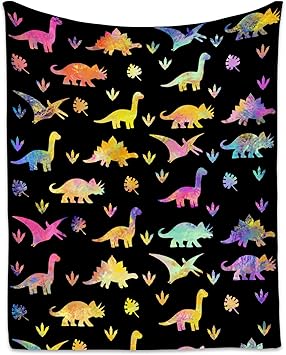 Dinosaur Blanket - 50x60 Inches Cute Throw for Boys - Black Soft Fuzzy Blankets for Couch & Office
