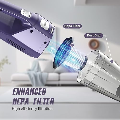 Miniatura 4 de Aspiradora de mano inalámbrica  Aspiradora portátil con 8 KPA y múltiples accesorios y bajo ruido, aspiradora de mano ligera inalámbrica recargable