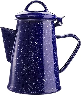Jucoan Vintage Blue Enamel Coffee pot, 30oz Camping Coffee Boiler Teapot for Stove Top, Campfire