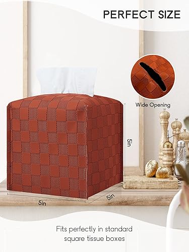 Miniatura 3 de Funda para caja de pañuelos, soporte cuadrado para caja de pañuelos, organizador decorativo para decoración del hogar, mesa y automóvil, 5 x 5 x 5