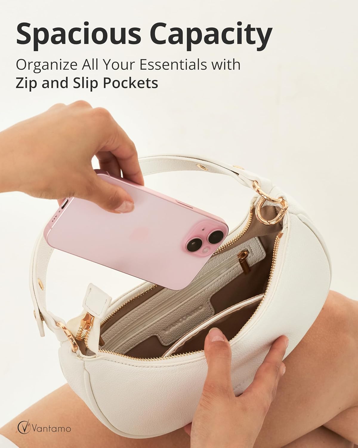 Vantamo Crescent Bags For Women with RFID Protection, Half Moon Clutch Purses for Women with Anti-Theft Clip for Extra Safety - Image 4