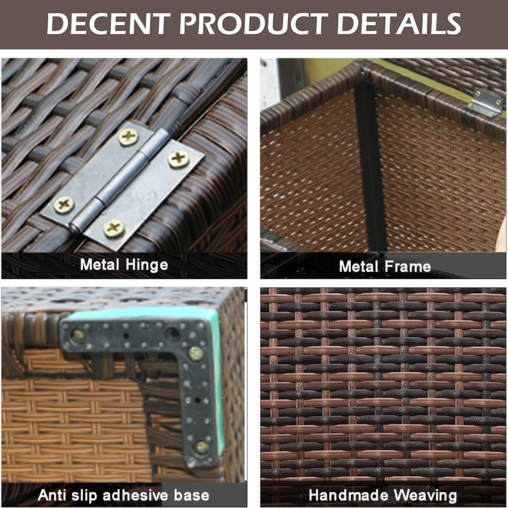 Scatola portaoggetti da esterno in rattan da 136 galloni, scatola da terrazza in rattan da patio, panca contenitore in vimini for interni, esterni, piscina, balcone, cortile, giardino, giocattoli for