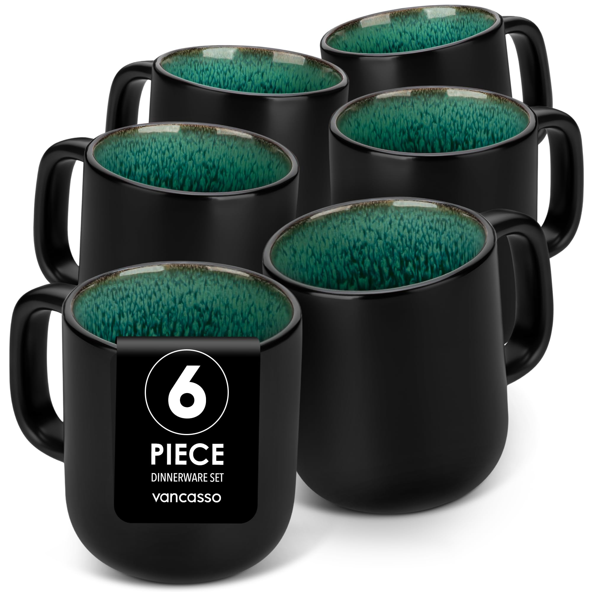 vancasso Playa Coffee Mugs, 11oz/330ml Stoneware Mugs Set of 6, Coffee and Tea Cups with Handle, Microwave & Dishwasher Safe