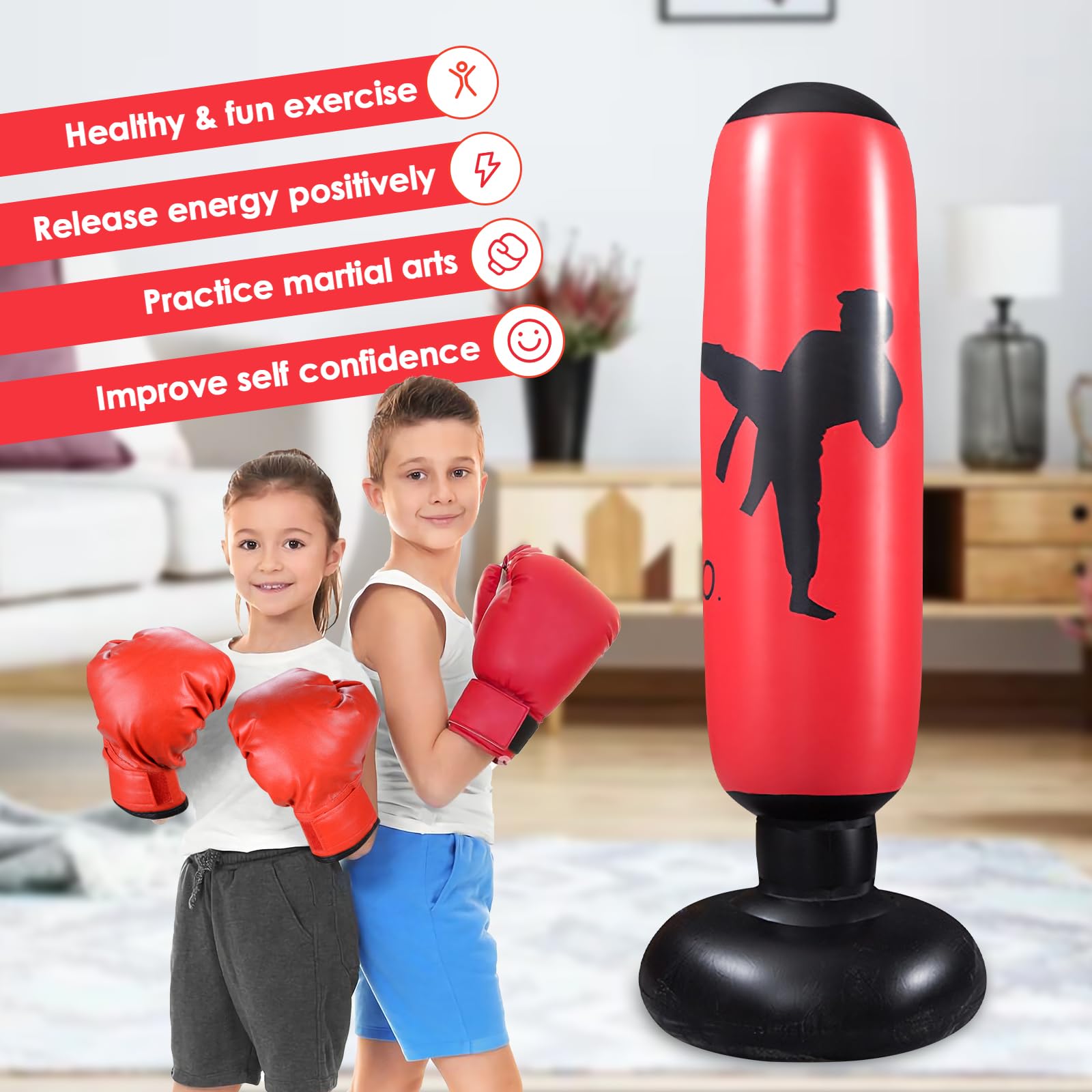 Sacco Da Boxe Gonfiabile Per Bambini - 160cm Con Guanti E Pompa, Per Kickboxing E Allenamento - Foto 8