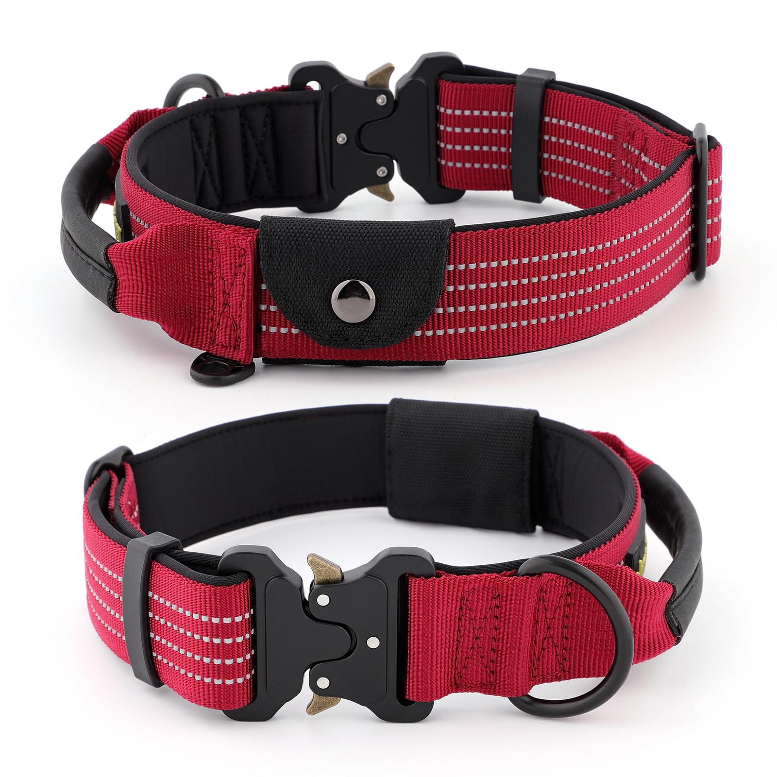 Plutus Pet Tactical Dog Collar with Tracker pocket for AirTag Adjustable Reflective Nylon Collar, Metal Buckle - Image 2