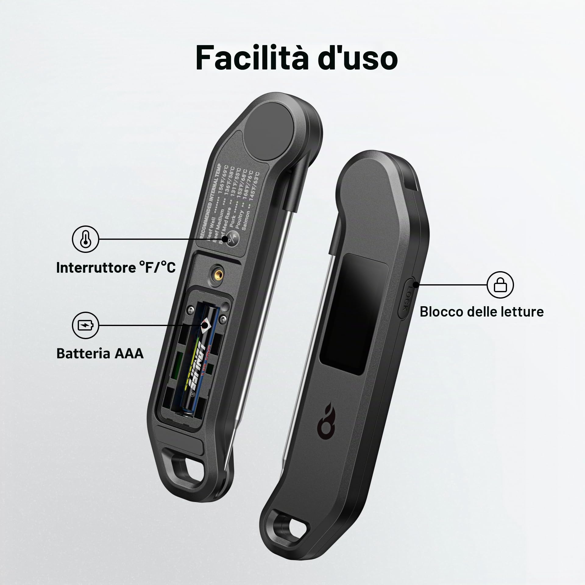 ThermoMaven Termometro Cucina Cottura - Lettura Istantanea 1s, ±0,3℃ Preciso Certificato NIST, Impermeabile IP65, Termometro con Magnete per Frigo, Schermo Grande Ambidestro, Sonda per Temperatura per