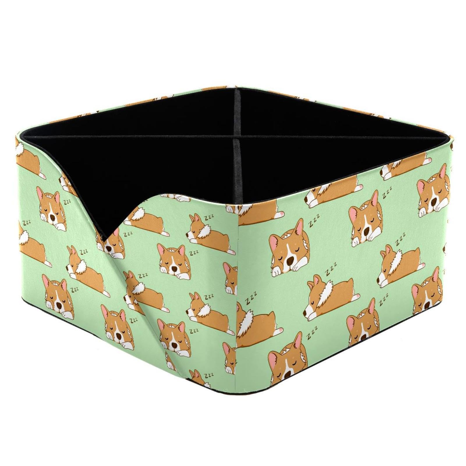 KengjuTesu Corgi Dog Sleep Illustrations Desktop Organizer Pen Holder, Rectangular Pencil Cup for Office, Study and Makeup Stations