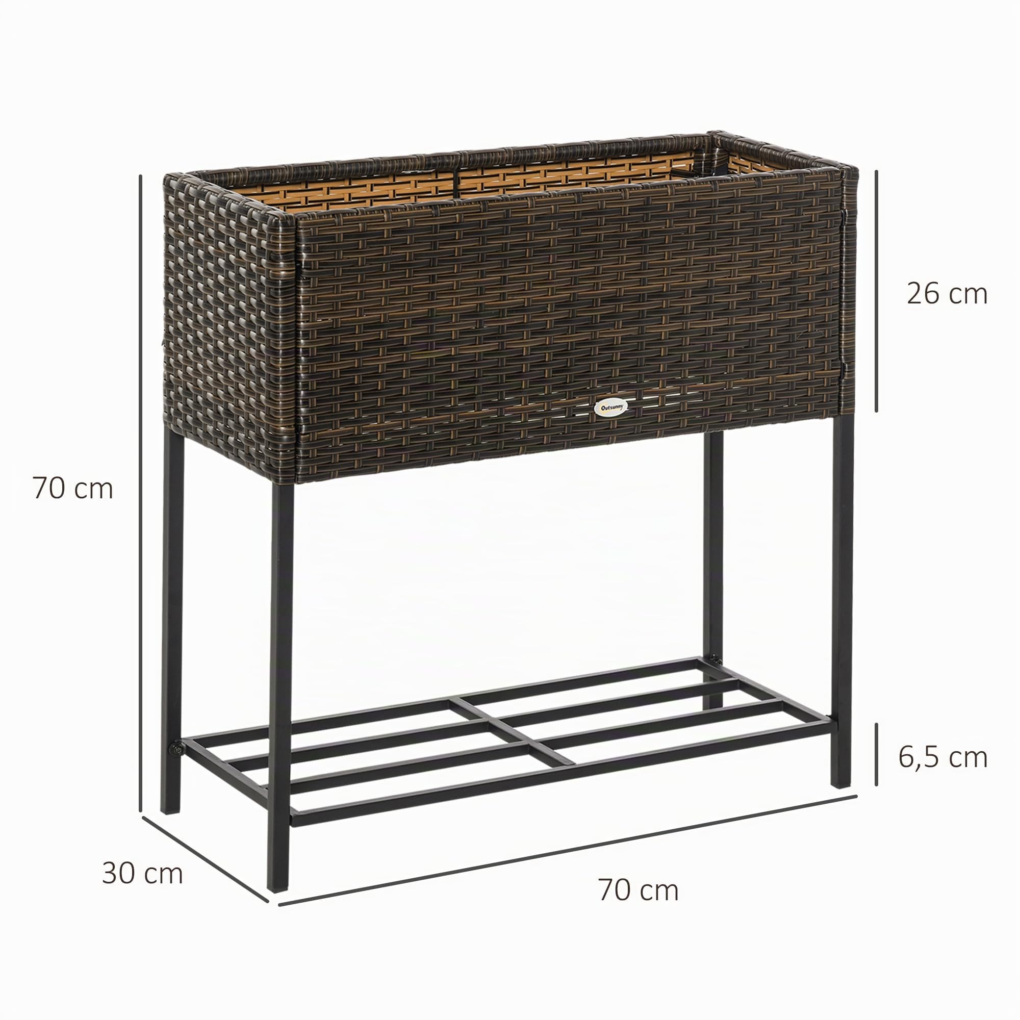 Outsunny Soporte para Jardinera Exterior para Huerto Urbano Mesa de Cultivo Jardinera Rectangular sin Fondo con Estante y Patas para Jardineras Macetas Tiestos 70x30x70 cm Marrón