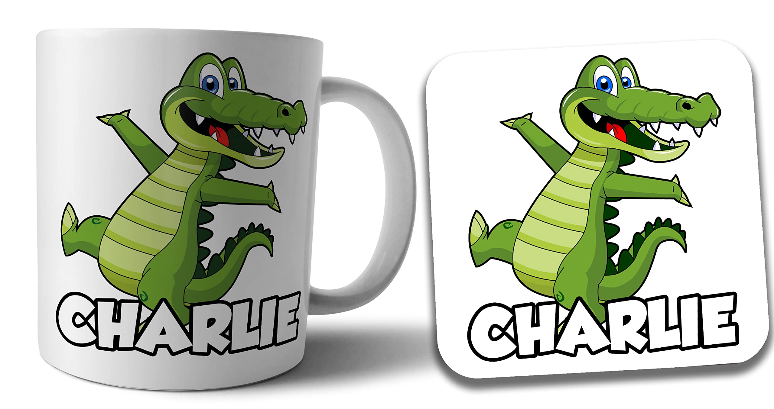 AK Giftshop Personalised Crocodile Mug and Coaster, White