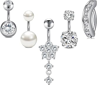 Longita Belly Button Rings Short Bar for Women Stainless Steel Belly Ring Navel Piercing Jewelry 14g Colorful Ball Pack 6mm 1/4” 8mm 5/16“ 10mm