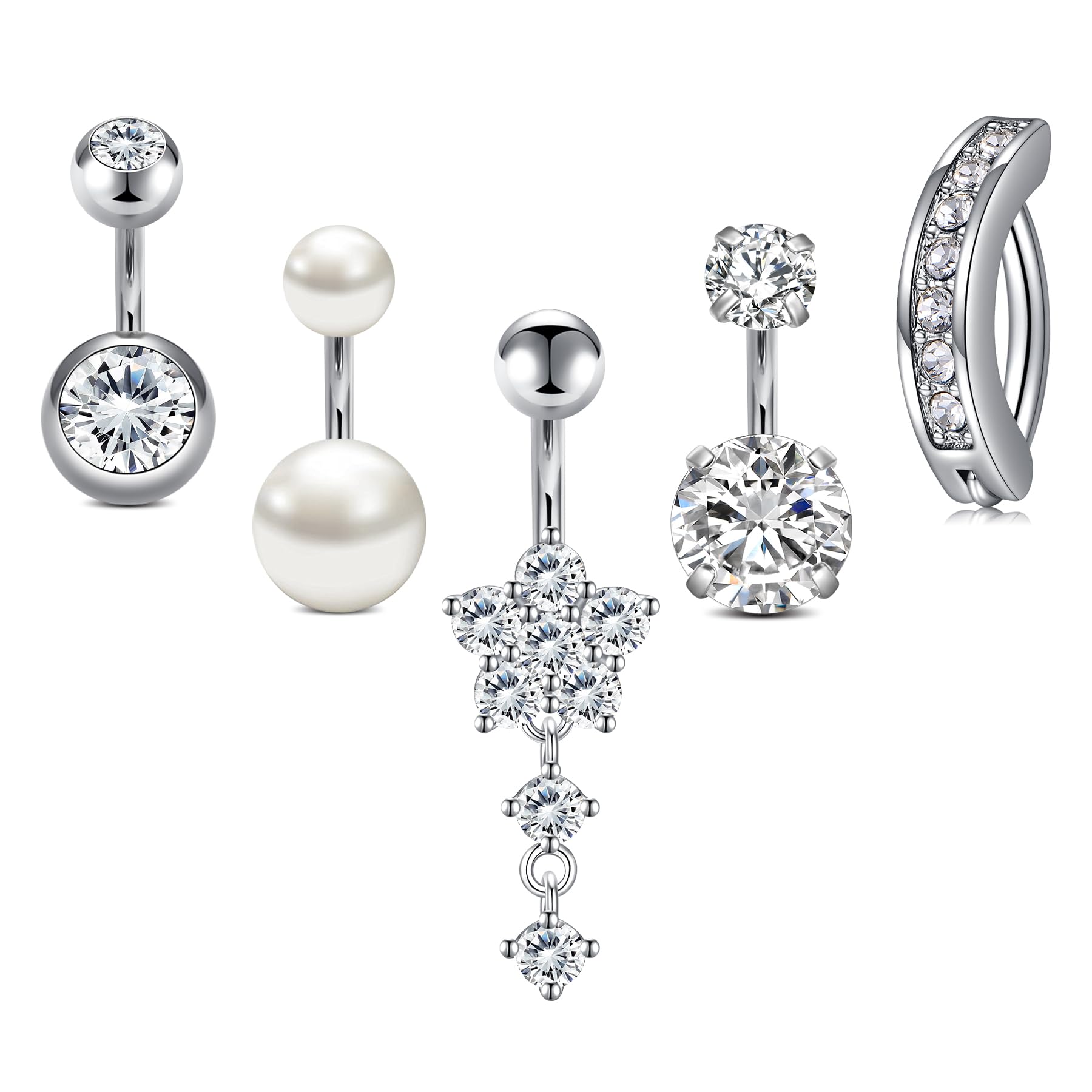 Longita Belly Button Rings Short Bar for Women Stainless Steel Belly Ring Navel Piercing Jewelry 14g Colorful Ball Pack 6mm 1/4” 8mm 5/16“ 10mm