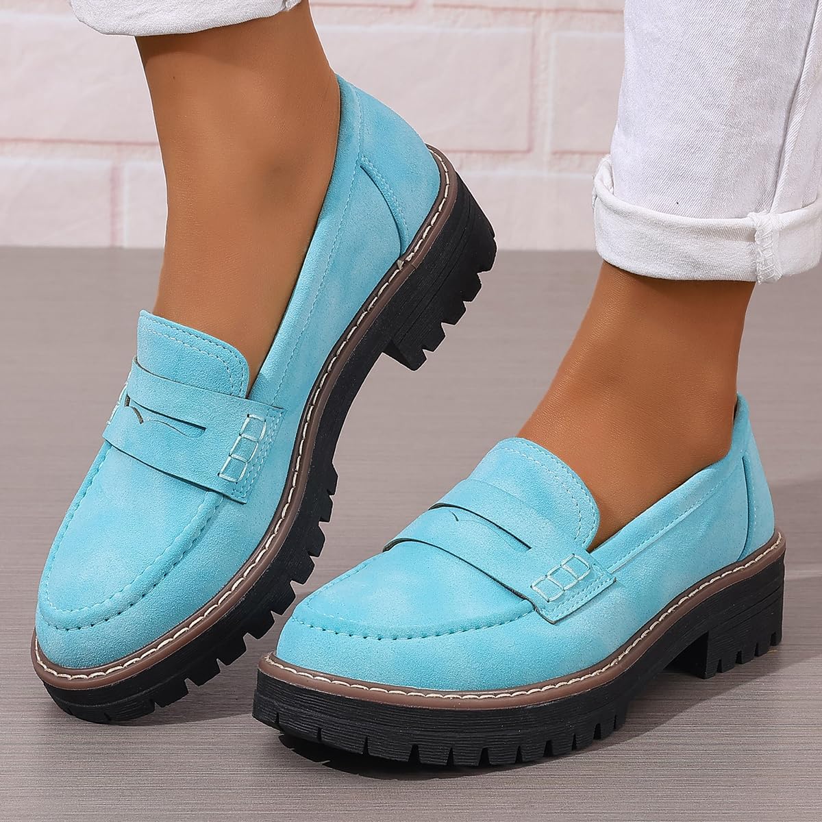 Womens Loafers Shoes Platform Chunky Penny Loafer Lug Sole Comfortable Slip On Work Office Business Casual Dress Shoes, US Size 5-11.5 - Image 5