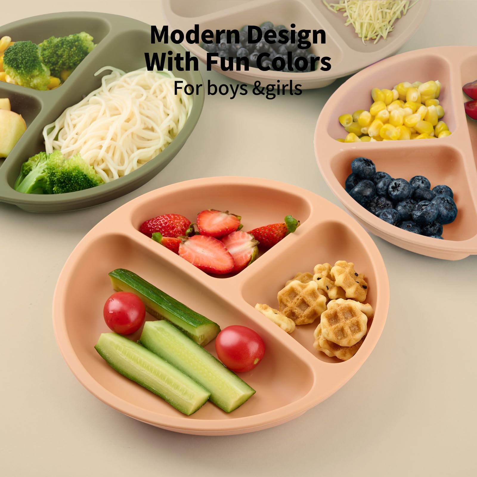 Lot de 3 assiette ventouse pour bébé - Antidérapantes assiette bebe - Pour les tout-petits et l'auto-alimentation - Sans BPA - Passe au lave-vaisselle et au micro-ondes, BB001
