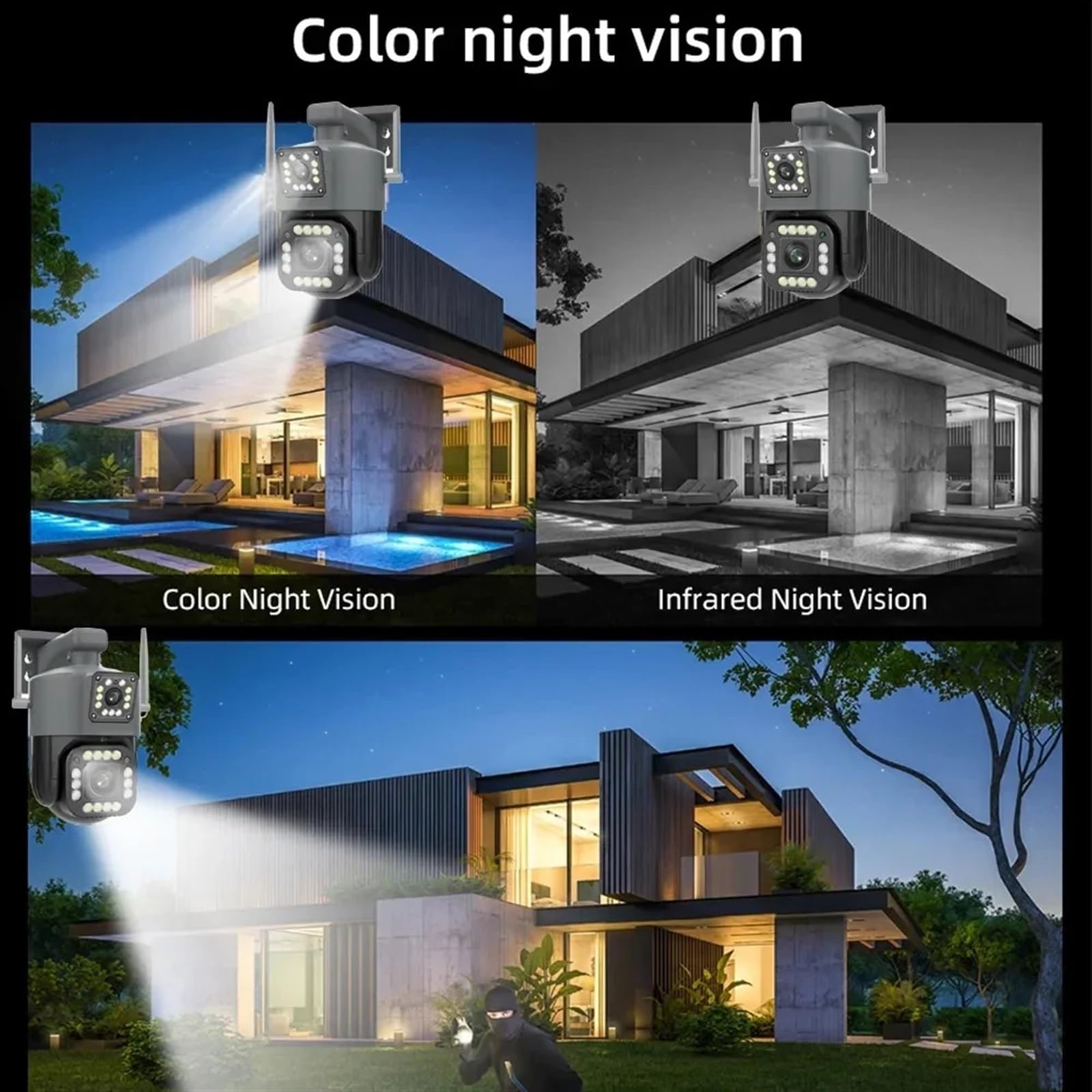 Kamera bezpieczeństwa zewnętrzna, Kamera PTZ 4K 8MP z dwoma obiektywami i podwójnym ekranem Automatyczne śledzenie Dwukierunkowy dźwięk Kolor Night Vision Wodoodporna kamera monitorująca Kamera bezpie