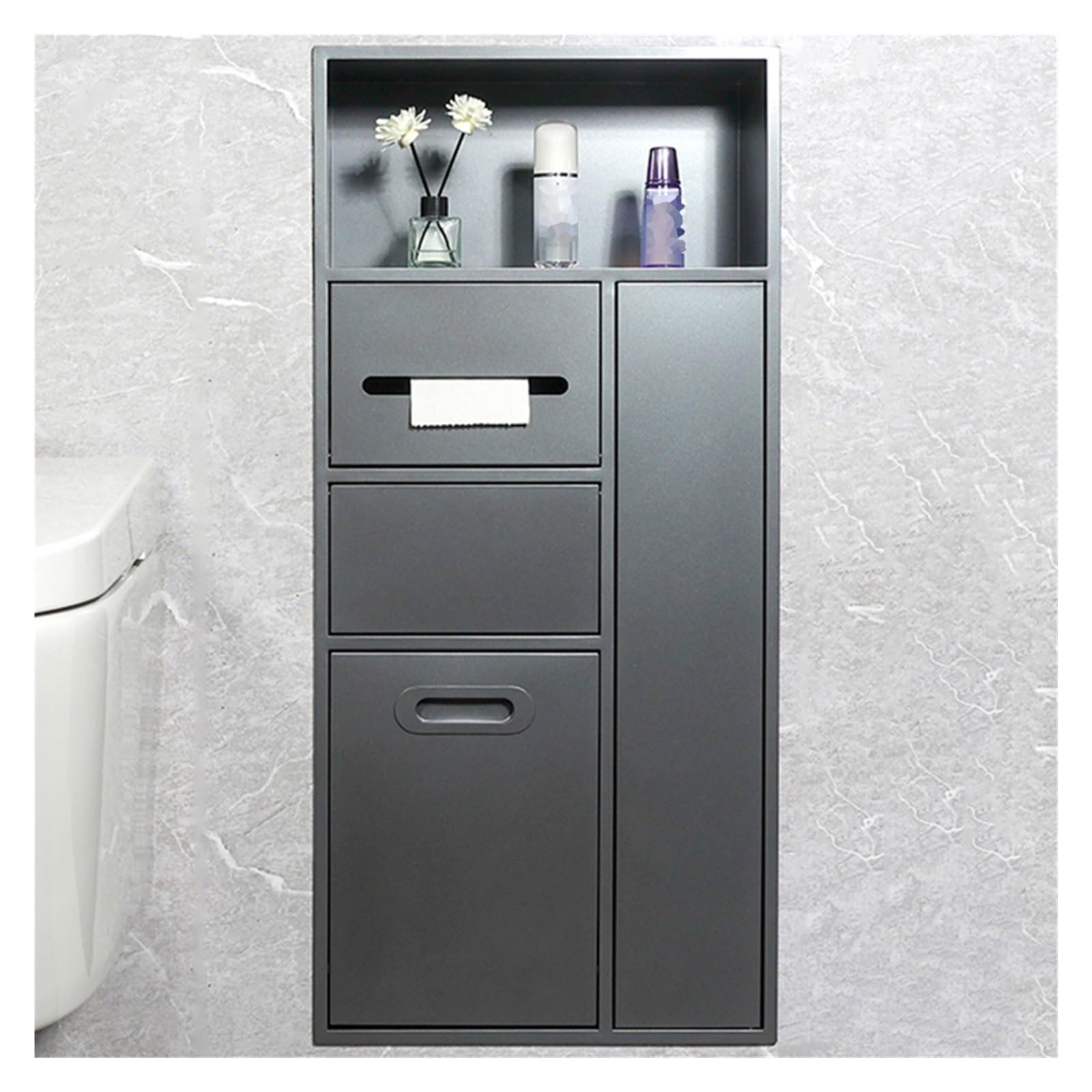 Asdchzen Women's Grey Stainless Steel Recessed Shower Niche Builtin Shampoo & Toiletries Storage Shelf Gray 30X50x14cm – Stylish Bathroom Organizer For Shower & Trash Can Holder,-40X86x14cm/15.74X33.85x5.51in