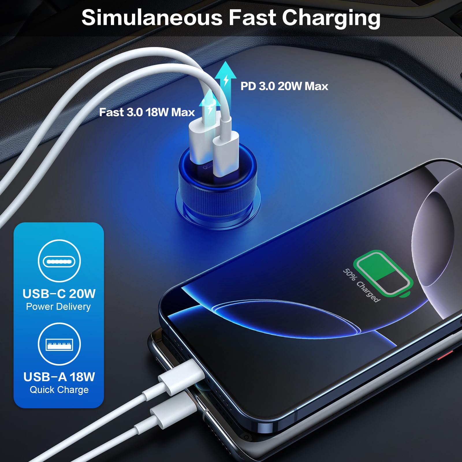 Confezione da 5 caricabatterie da auto USB C, adattatore per accendisigari a ricarica rapida da 38 W, multi porta Boxeroo PD/QC 3.0 Cargador para Carro, adattatore per presa auto per iPhone 16, iPad