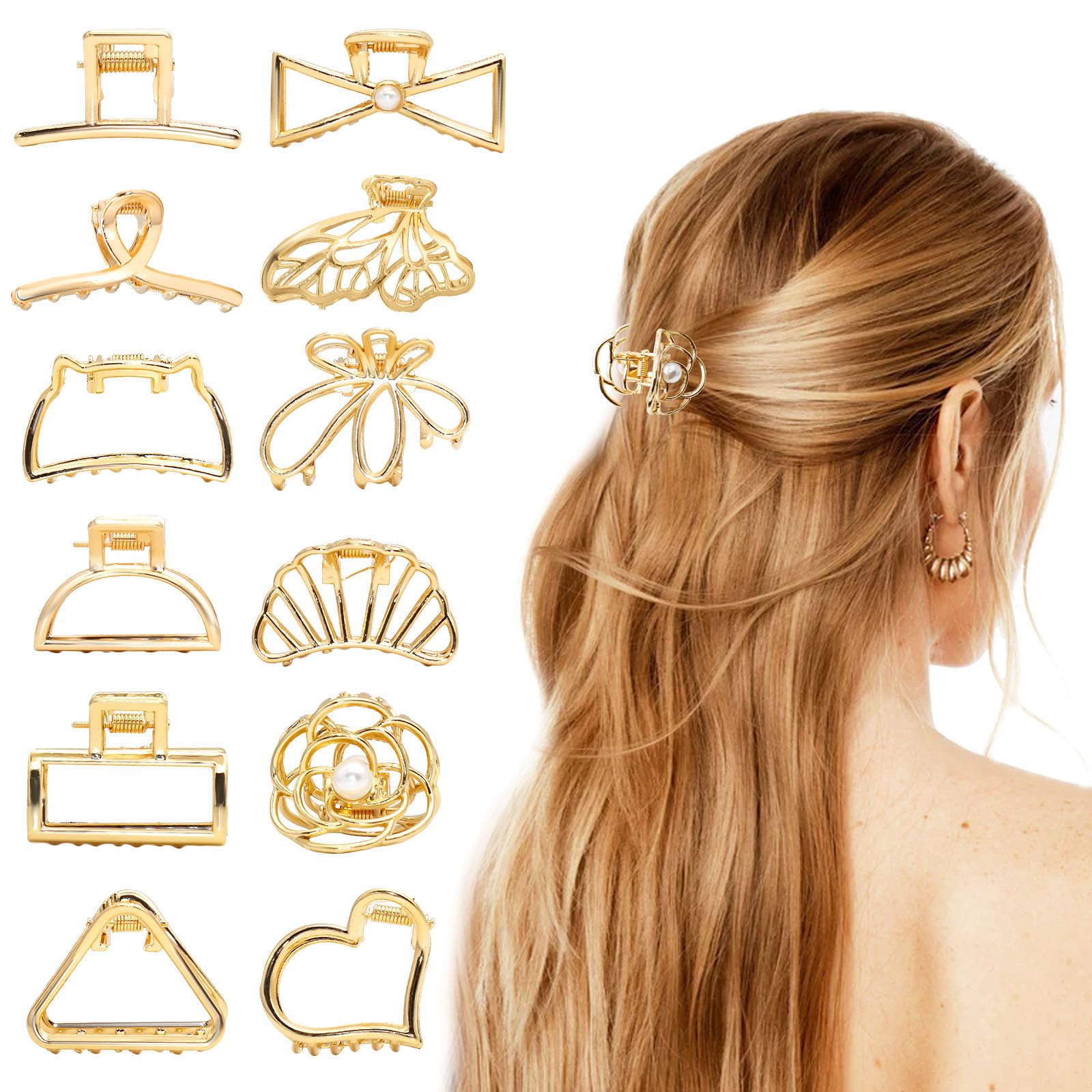 ZOCONE 12 Piezas Pinzas para el Pelo Pequeñas Pinzas de Pelo Mujer Pinzas Pequeñas Doradas Pinzas Pelo Metal Elegantes Small Claw Clips para Peinados Semi-Atados y Cabellos Finos