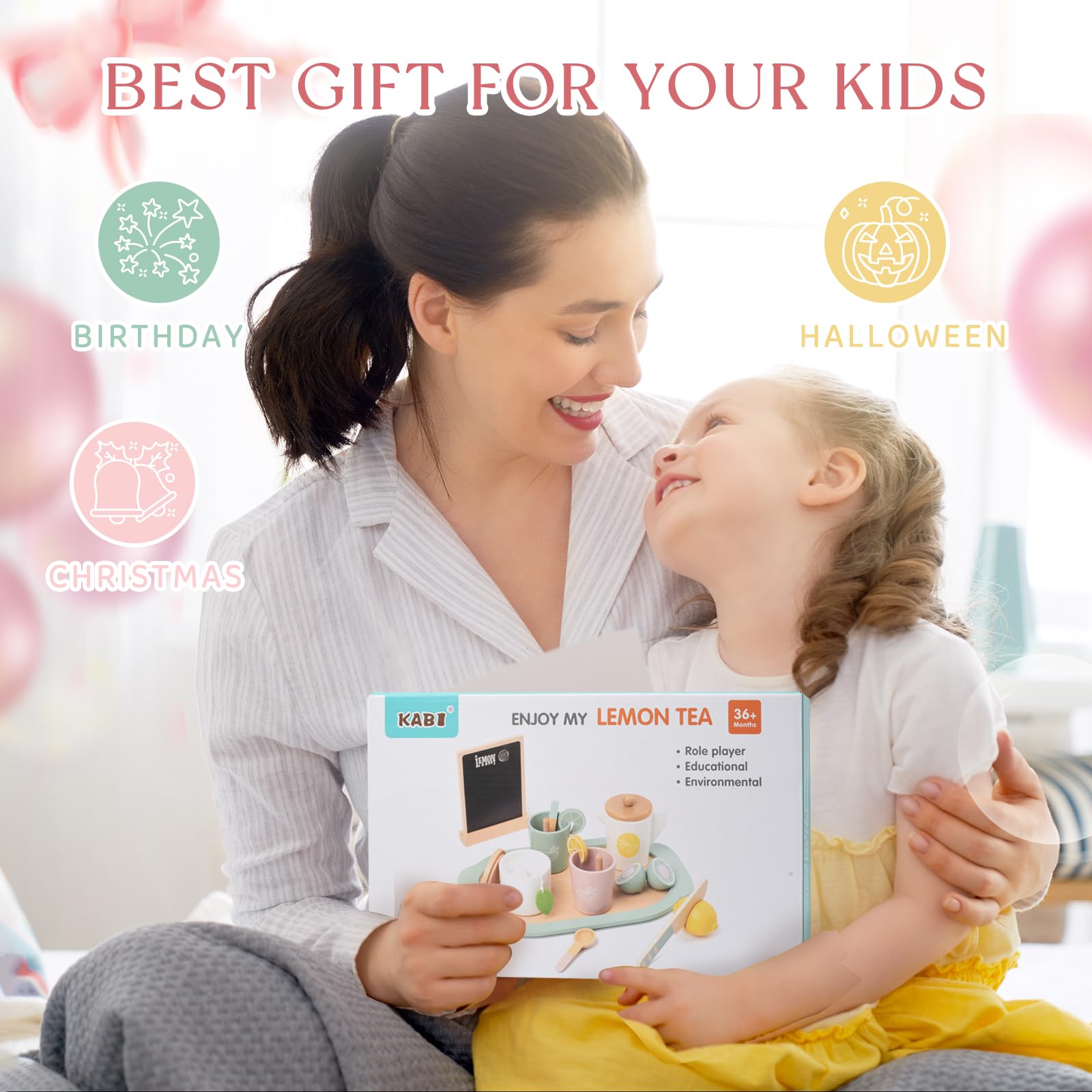 Soporte de limonada para niños, juego de té de simulación, juego de fiesta de té, suministros de soporte de limonada, no requiere montaje, juguetes de madera no tóxicos, juegos de té para 5